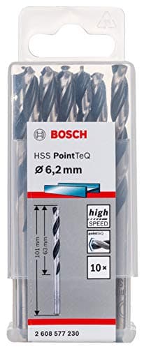 Image of Bosch Professional 10-piece PointTeQ HSS Twist Drill Bit (for Metal, 6.2 x 63 x 101 mm, Drill Driver Accessories)