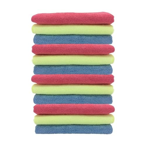 Image of Tek Automotive 300GSM Microfibre Cloths for Cars – Pack of 12 (Yellow, Red & Blue) 40x30cm Lint-Free Car Detailing & Cleaning Cloths