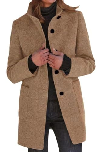Image of Generisch Women's Long Sleeve Elegant Slim Button Down Warm Transition Coat Winter Jacket with Lapel Collar, khaki, M