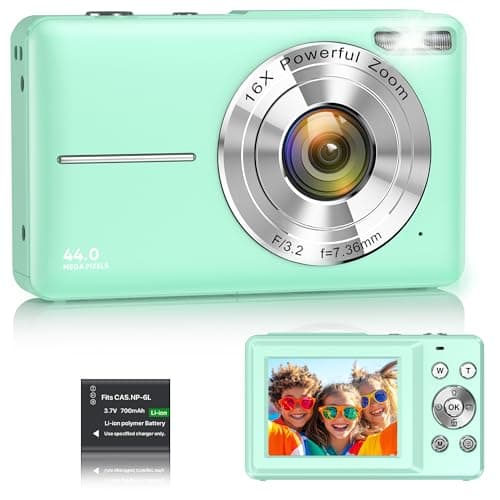 Image of Digital Camera 1080P 44MP Vlogging Camera for Kids Teens, FHD Compact Portable Photo Camera with 2.4" Screen 16X Zoom, Anti-shake Mini Camera for Beginners Students Boys Girls-Green