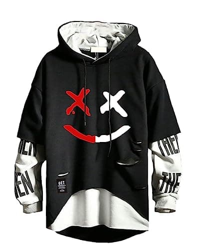 Image of Hello MrLin Men's Techwear Hip Hop Hoodie Japanese Streetwear Patchwork Urban Jumper Black
