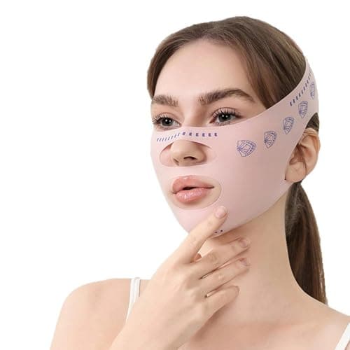 Image of V Face Lifting Band, Adjustable Jawline Support & Chin Lift Strap, Breathable Soft Fabric for Day & Night, Reusable Face Shaping Wrap, Fits Most Face Shapes, Pink