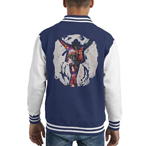 Image of ICONS MERCH Michael Jackson This Is It Kid's Varsity Jacket Original Portrait by Sidney Maurer (Oxford Navy Arctic White,L) Professionally Printed