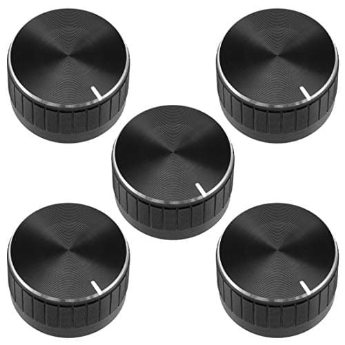 Image of sourcing map 5Pcs 30x17mm Aluminium Alloy Potentiometer Volume Control Rotary Knob Knurled Shaft Hole Black,for 6mm Diameter Shaft Guitar Volume Knob.