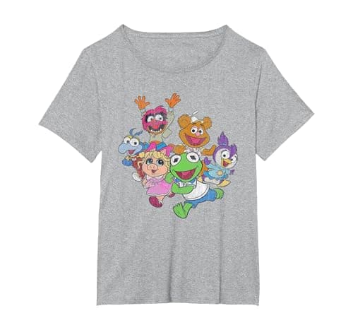 Image of The Muppets Muppet Babies Colour Group T-Shirt, Women's Plus, Heather Grey, 5X