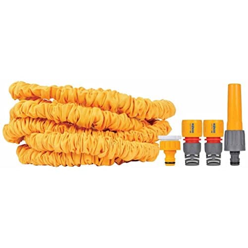 Image of Hozelock Superhoze Expandable Hose + 2 Aquastop Fittings + 1 Yellow Watering Lance 40 m