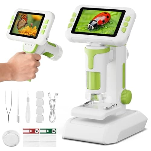 Image of HEWEIMEI 1600X Microscope for Kids, 4K 4.0" Digital Screen Kids Microscopes with Slides Kit, Educational Science Kit Toys for Christmas Birthday Gifts for 3-14 Year Old Children Students