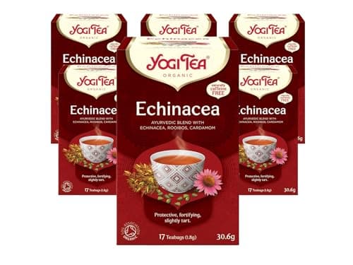 Image of Yogi Tea, Echinacea, Organic Herbal Tea, Naturally Caffeine Free, Blend of Echinacea, Rooibos and Cardamom, 6 Packs x 17 Tea Bags (102 Teabags Total)