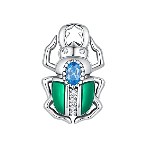 Image of LYGSWDB 925 Sterling Silver Bead, Handmade Green Beetle Pendant for Troll Chamilia Biagi European Style Bracelet with Necklaces Scc2432