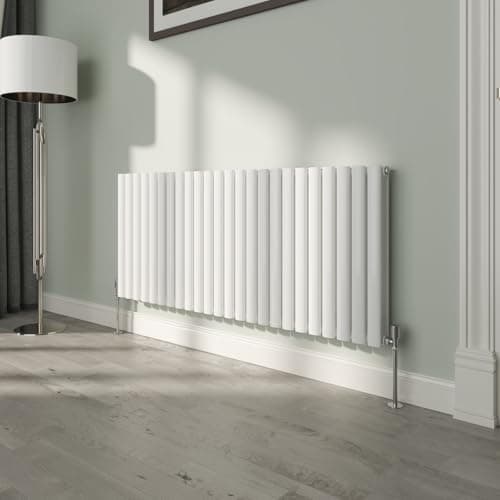 Image of NRG White Oval Radiator Horizontal 600x1416mm Double Panel Central Heating Radiators Perfect for Bathrooms Kitchen Living Room