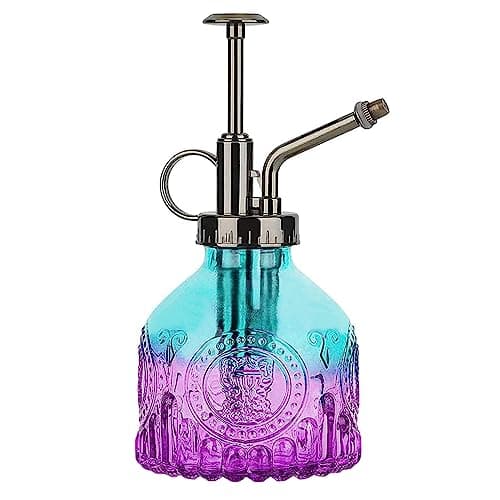 Image of ZIUHEOA Plant Mister Glass Watering Spray Bottle 6.4" Tall Watering Can Retro High-Atomization Nozzle Sealed Leak-Proof,for Garden Plants Flower (Blue-violet gradient)