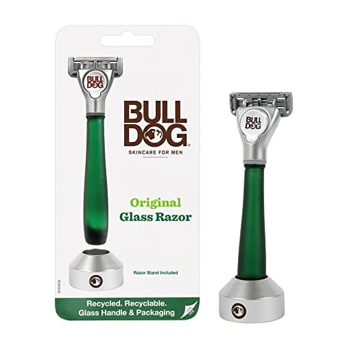 Image of Bulldog Mens Skincare and Grooming Original Recycled Glass Handle Razor with Razor Stand
