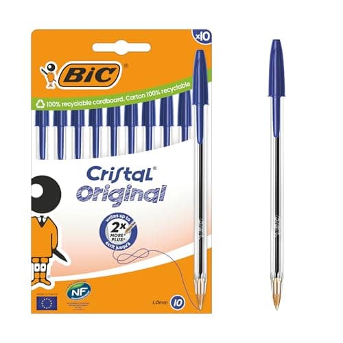 Image of Bic Cristal Original Blue Pens - Medium Point (1.0mm) Ballpoint Biros Pens Multipack - Pack of 10