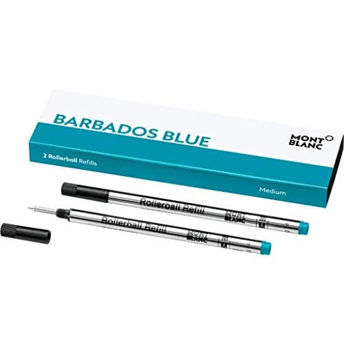 Image of Montblanc Rollerball Refills (M) Barbados Blue 106932 – Refill Cartridge with a Medium Nib for Rollerball Pens – 2 x Blue Pen Refills