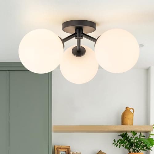 Image of OYIPRO Modern Semi Flush Mount Ceiling Light Fixture Glass Globe Sputnik Chandelier Ceiling Lighting Black Close to Ceiling Light for Living Room Bedroom Kitchen Office Corridor