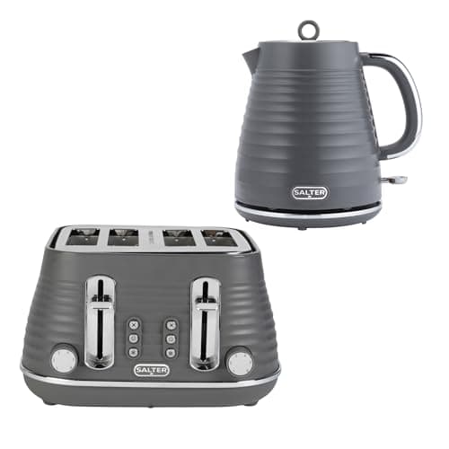 Image of Salter Ripple Kettle & Toaster Set – 1.7L Capacity, Electric Cordless, Removable Filter, Auto-Shut Off, 4 Extra Thick Toasting Slots, Removable Crumb Tray, 6 Browning Levels, Self-Centring, COMBO-9412