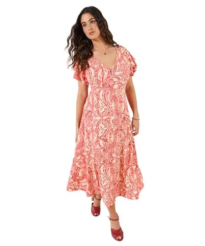 Image of Joe Browns Women's Paisley Printed V Neck Jersey Dress, Regular, Red, UK 14