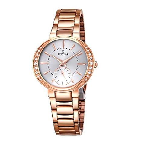 Image of Festina MADEMOISELLE Women's Quartz Watch with Silver Dial Analogue Display and Rose Gold Stainless Steel Rose Gold Plated Bracelet F16911/1