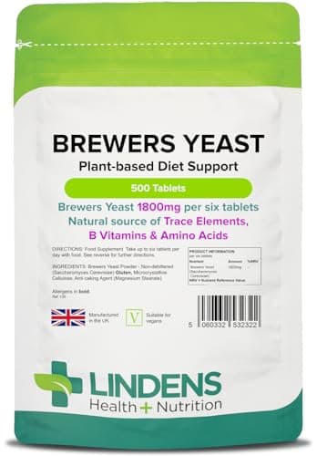 Image of Lindens - Brewers Yeast - 1800mg Daily Intake - 500 Vegan Tablets - UK Made - Natural Vitamins & Micronutrients and Non-Debittered for Maximum Nutrition | B Vitamins, Amino Acids, Minerals
