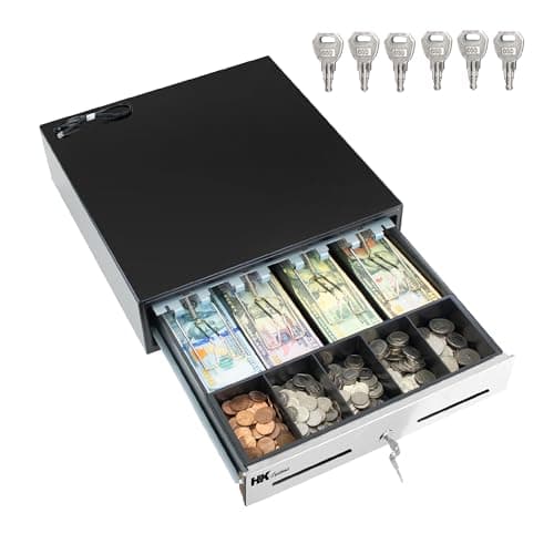Image of 13"" Stainless Steel Front Heavy Duty Black POS Interface Cash Drawer with 4Bill/5Coin