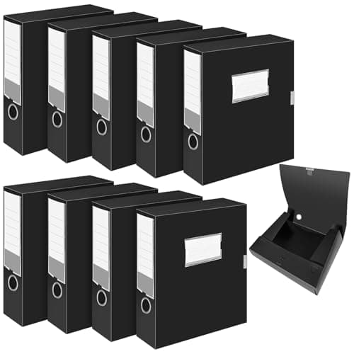Image of Abaigeal 10 Pack Box Files A4, Plastic Box File A4 Filing Boxes 75mm Spine, Foldable Foolscap Folders for Paperwork A4 Document, Office & School - Black