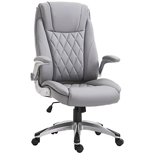 Image of Vinsetto Executive Office Chair with Arms, PU Leather Ergonomic Office Chair with Tilt Function and Adjustable Height, Swivel Rolling for Home Office Working, Grey