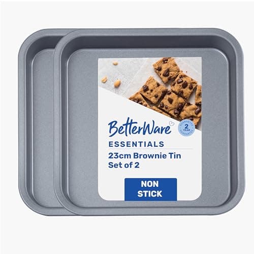 Image of BetterWare Essentials 2 x 23cm Non-Stick Brownie Tins | Low-Carbon Steel Brownie Pans | Dishwasher & Freezer Safe | Stackable Design