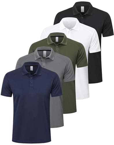 Image of ZENGVEE 5 Pack Men's Polo Shirts Golf Polo for Men Adult Moisture Wicking Quick Dry Breathable Work Shirts Short Sleeve Multipack Tshirts Sport Top T-Shirts(0428-BlackGG Navy White-2XL)