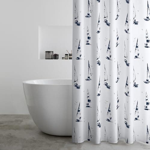 Image of Catherine Lansfield Salcombe Boats 180x180cm Shower Curtain Panel White