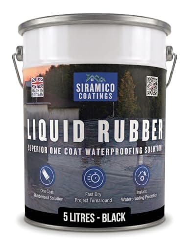 Image of Siramico Coatings Liquid Rubber Roof Coating | 5 Litres | Instant Leak Seal Technology I Quick Drying, One Coat Waterproofing Sealant | Black, Grey & Clear (Black, 5 Liters)