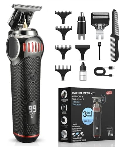 Image of Vexloria Beard Trimmer and Hair Clippers for Men, Cordless Nose & Ear Hair Trimmer Grooming Kits,Rechargeable All-in-One Waterproof Electric Razor, Electric Razor for Men,Black Red size8