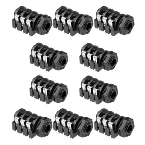 Image of Hsthe Sea 10PCS 6.35mm 1/4 Inch Female Mono Stereo Headphone Audio Jack Socket Panel Mount 6-Pin Connectors with Mounting Washers Black
