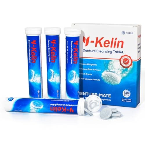 Image of Y-Kelin 4 Pack Denture Cleaning Tablets - 120 Pcs, False Teeth Cleaner, Denture Cleaner Tablets, Mouth Guard Cleaner, for Overnight Dental Prosthesis