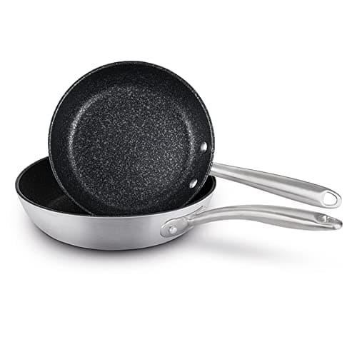 Image of Prestige Scratch Guard Non Stick Frying Pan Set of 2 - Stainless Steel Frying Pan Set 25 & 29cm, Scratch Resistant, Induction Suitable, Oven & Dishwasher Safe Cookware, Silver