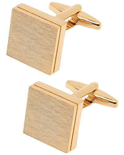 Image of Jonwo Brushed Metal Square Metal Cufflinks for Men In Gift Box Silver/Black/Gold Plated/Rose Gold Men's Cuff Link for Wedding Shirt Party Business Regular Anniversary Dress (Gold Plated)