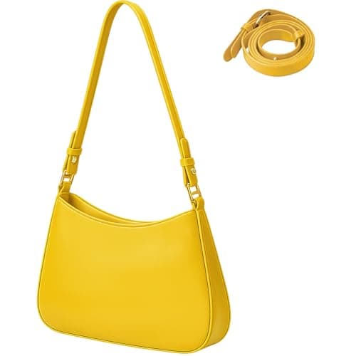 Image of GWAWG Leather Bag for Woman,Shoulder Bag Y2K Clutch Purse for Women With 2 Adjustable Strap,Crossbody Bags,Leathers Women's Hobo Bags,Crescent Hobo Handbag,Underarm Purse (yellow)
