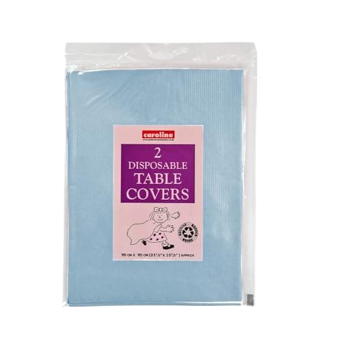 Image of 2 x Light Blue 90 x 90cm Disposable Paper Table Cloth Cover for Square or Rectangular Dining Table Birthday Party, Catering, Baby Shower & Wedding Decorations By Zinnia