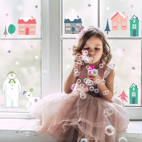 Image of The Snowman and The Snowdog Snow Globe Window Stickers – Christmas Window Decorations - Made in The UK - Repositionable and Reusable