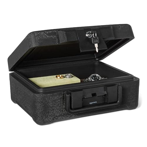 Image of Amazon Basics Fireproof and Waterproof Document Safe Box with Key Lock, 6.2L Capacity, UL 72 Class 350 Fire Rated, Black