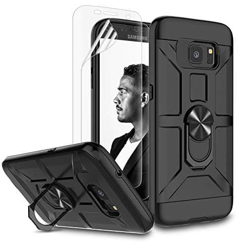 Image of Jeylly Case for Galaxy S7 Edge with Soft Screen Protector, 360 Rotating Ring Kickstand Holder [Work with Magnetic Car Mount] Armor Defender Shockproof Case for Samsung Galaxy S7 Edge, Black