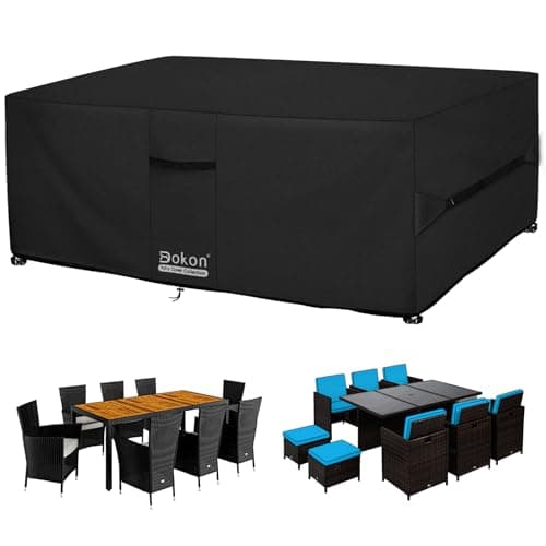Image of Dokon Garden Furniture Covers Waterproof Upgrade 420D Oxford Fabric Cube Patio Set Cover Weatherproof Winter Outdoor Table and Chair Cover with Air Vents, Multi-size (140x80x74cm)