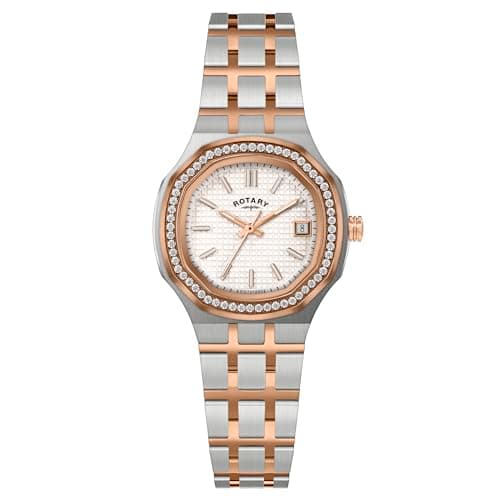 Image of Rotary Ladies Brilliance White Dial Silver & Rose Gold Plated Stainless Steel Bracelet Watch