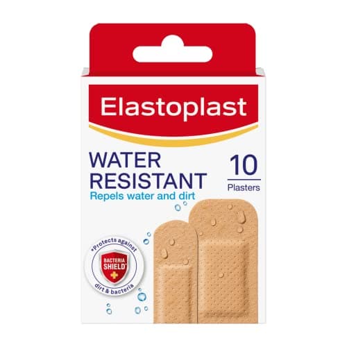 Image of Elastoplast Water Resistant Plastic Plasters (10 x 10 Strips), Dirt and Water-Resistant, Waterproof, First Aid, Strong and Breathable, Strong Adhesion, Tan