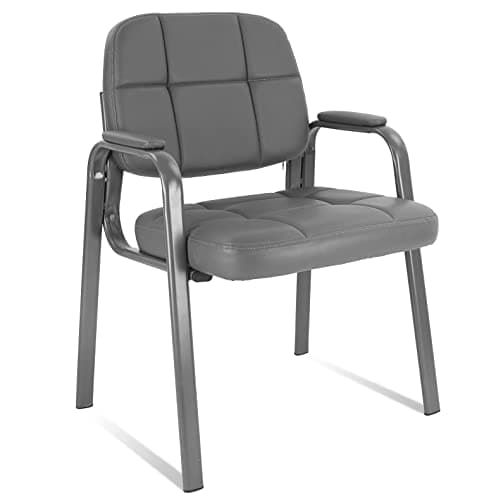 Image of CLATINA Office Reception Guest Chairs with Bonded Leather Padded Arm Rest, Ergonomic Guest Chair for Waiting Room Lobby Meeting Church Conference School, Grey, 1 Pack