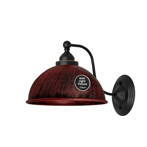Image of DC VOLTAGE Retro Style Antique Black Wall Light with a Rustic Red Dome Shade | Home Décor, Bedside & Desk Lamp | Mains Wired