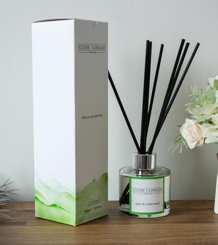 Image of Pine & Cedarwood Reed Diffuser - Clyde Candles, Luxury Diffuser Oil with a Set of 7 Fibre Sticks, 100ml, Best Aroma Scent for Home, Kitchen, Living Room, Bathroom. Fragrance Diffusers set with sticks