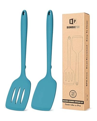 Image of Pack of 2 Silicone Spatula Turners, Non Stick Slotted Kitchen Spatula Set, Heat Resistant BPA Free Kitchen Utensils, One-Piece Design, Suitable for Flipping Fish, Eggs, Steak, Pancakes(Blue)