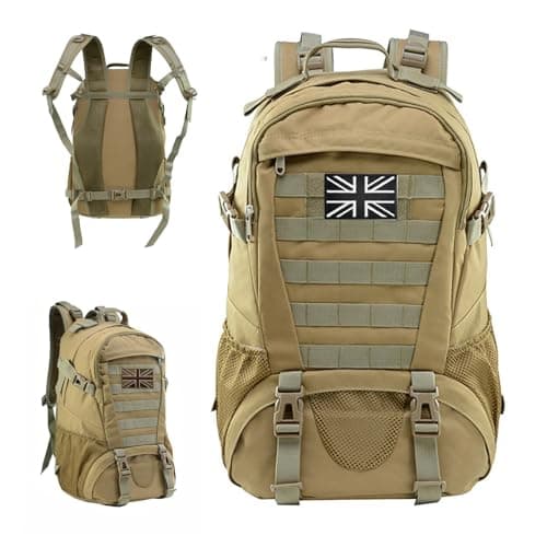 Image of VIRAHYEM 30L Military Tactical Backpacks Molle Army Assault Pack 3 Day Bug Out Bag Laptop Bag for Hiking Treeking Black Hunting Rucksack with 2 Flag Patches and Bottle Holder (Khaki)