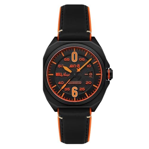 Image of AVI-8 Men's 41mm Bell X-1 Machbuster Automatic Jet Black Watch with Rubber/Leather Strap AV-4115-04