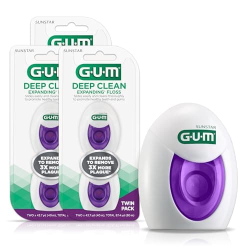 Image of GUM Deep Clean Expanding Dental Floss - Waxed Woven Floss - Effective Plaque Removal for Tight Teeth - Unflavored, 2ct (3pk)
